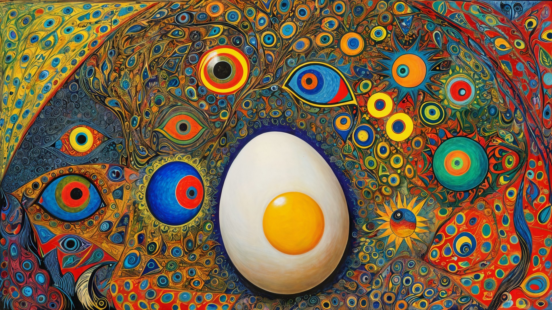 Vibrant Artwork with Egg and Colorful Eyes Design