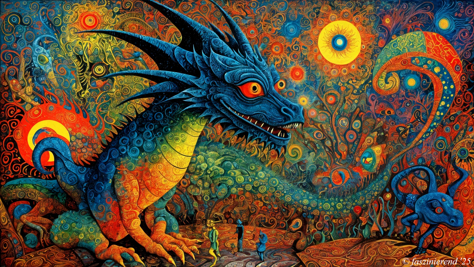 Colorful Dragon in a Whimsical Fantasy Landscape