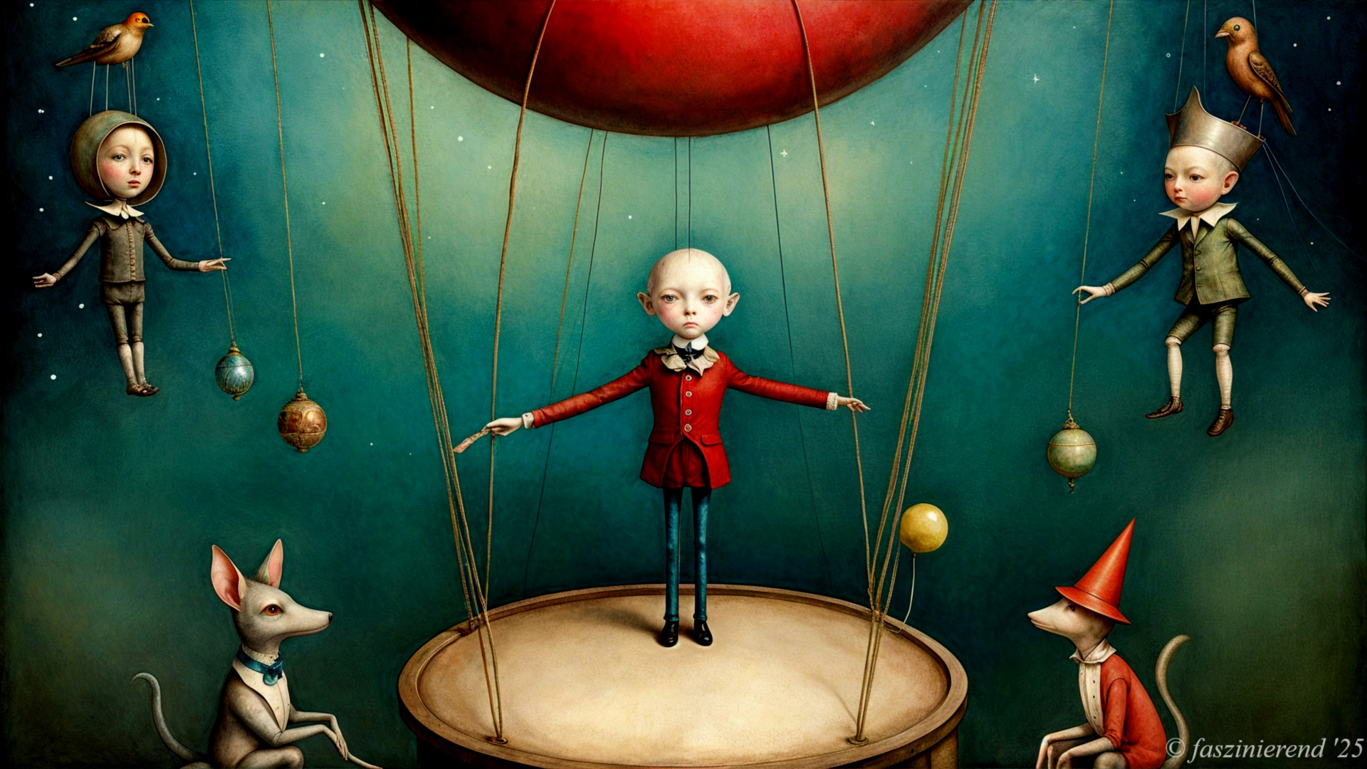 Whimsical Scene with Child and Enchanted Figures