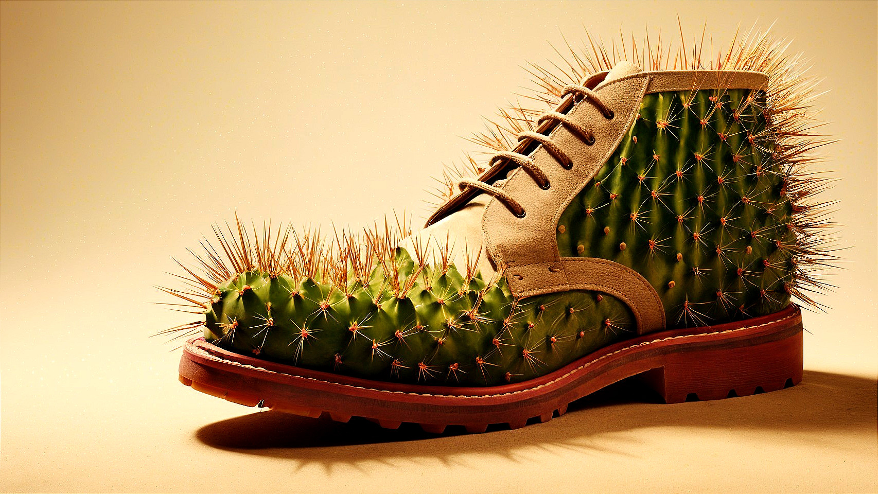 Cactus-Inspired Boot Design with Spines and Green Texture