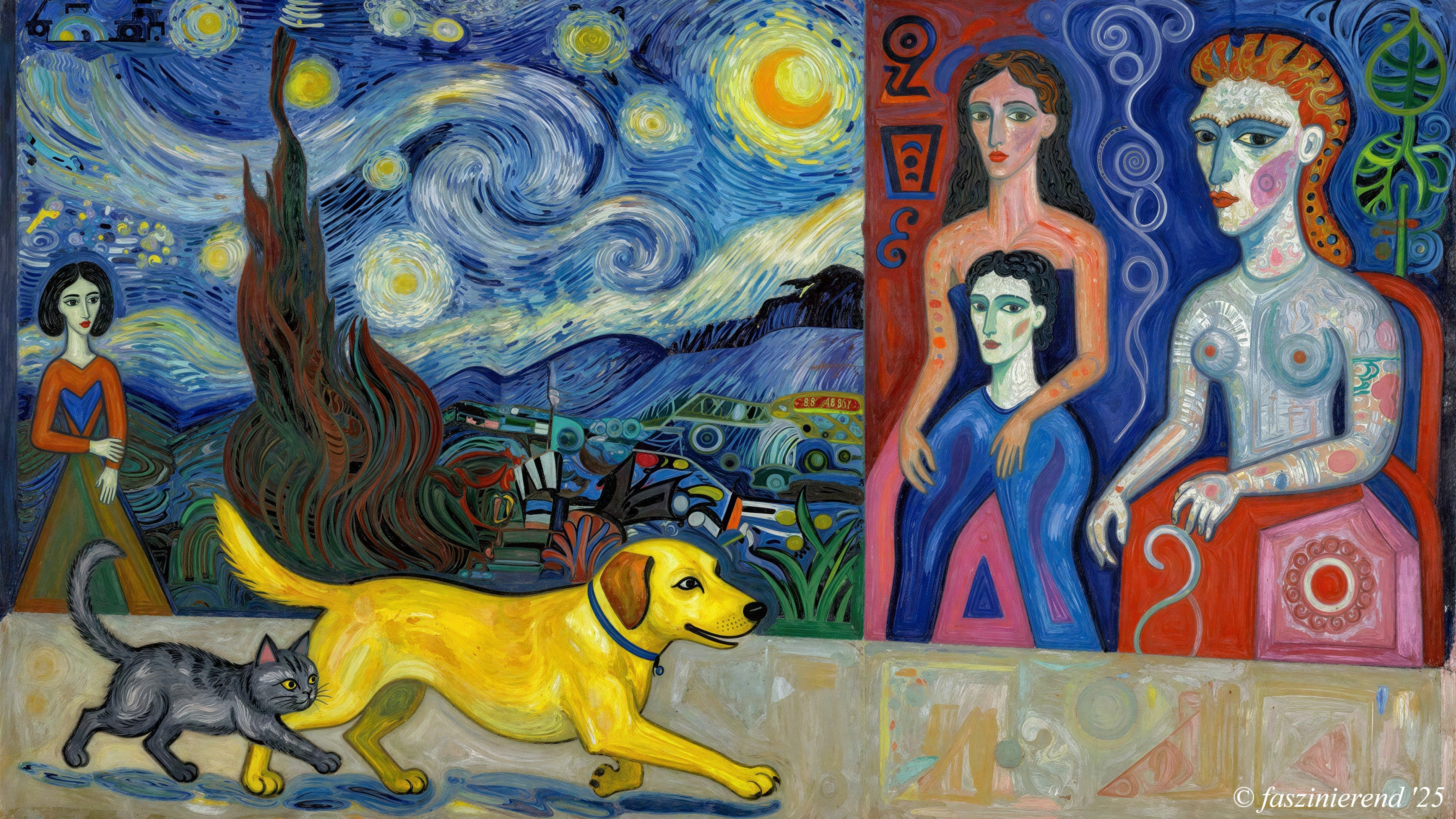 Fusion Painting of Night Landscape with Cypress Tree