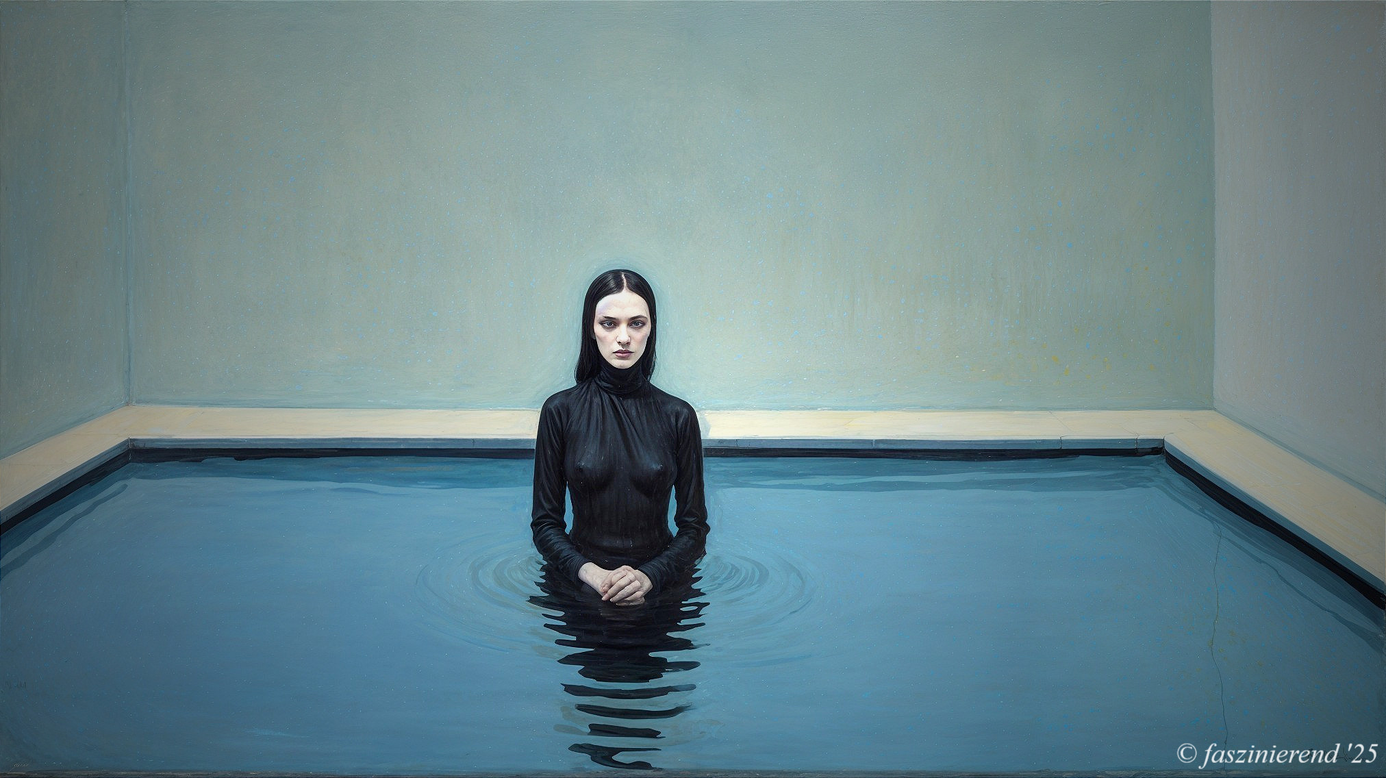 Serene Figure in Tranquil Turquoise Pool Setting