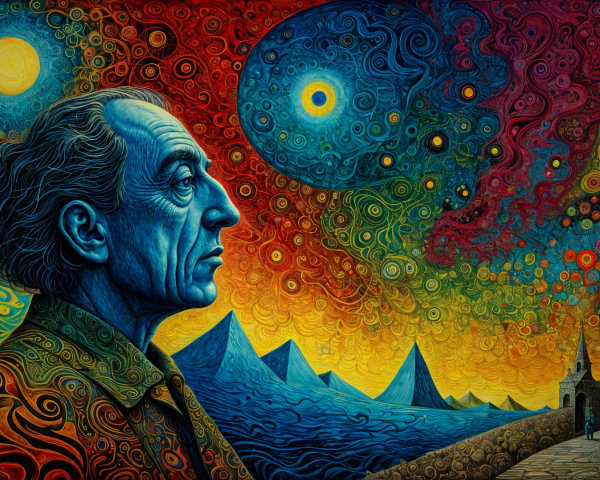 Surreal Landscape with Contemplative Figure and Colors