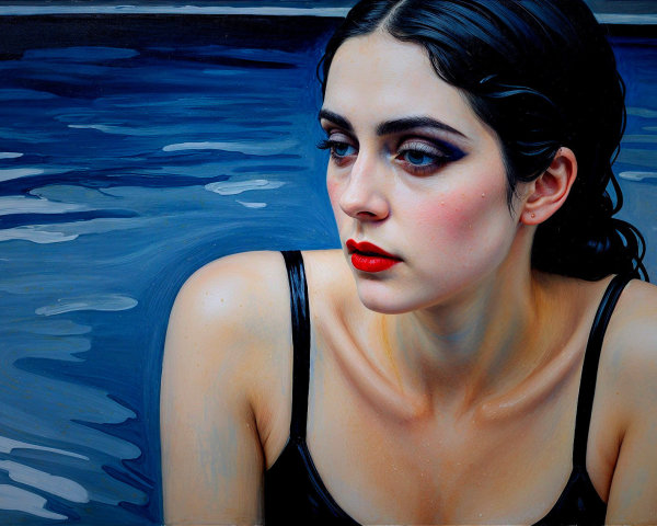 Contemplative Woman Partially Submerged in Water