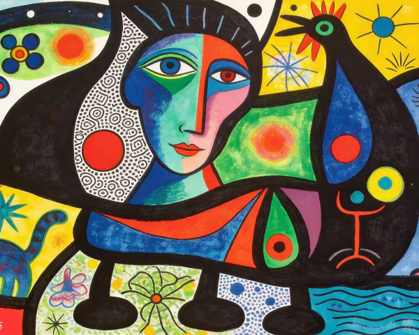 Cubist and Surrealist Painting with Bisected Female Figure