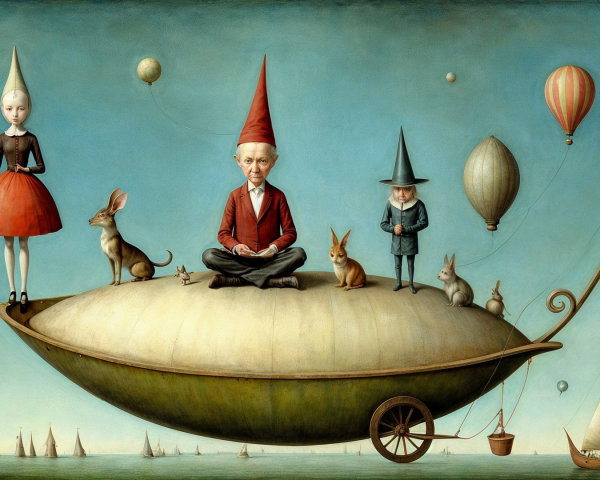 Whimsical Airship Scene with Colorful Balloons