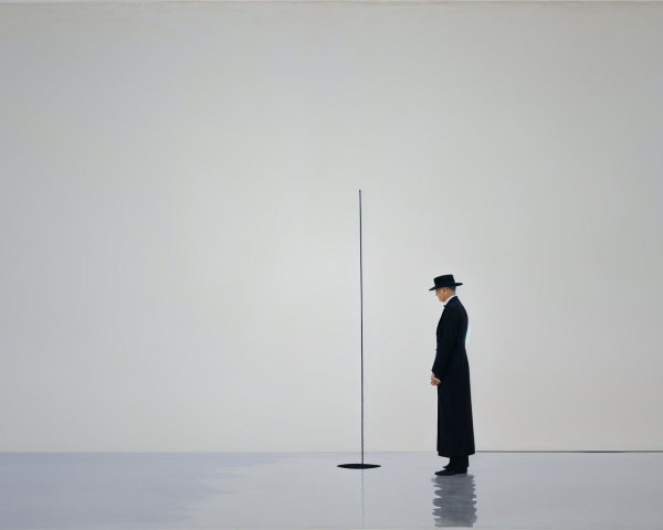 Solitary Figure in Black Coat in Minimalist Setting