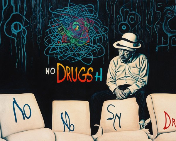 Artwork Depicting Addiction with Bold "NO DRUGS" Message