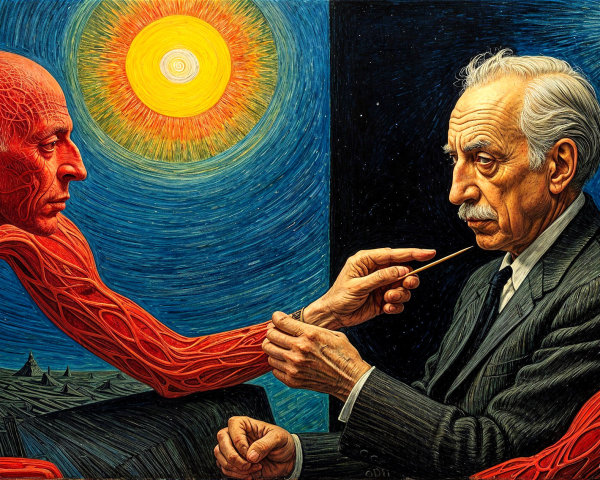 Surreal Artwork with Intricate Figures and Dynamic Light