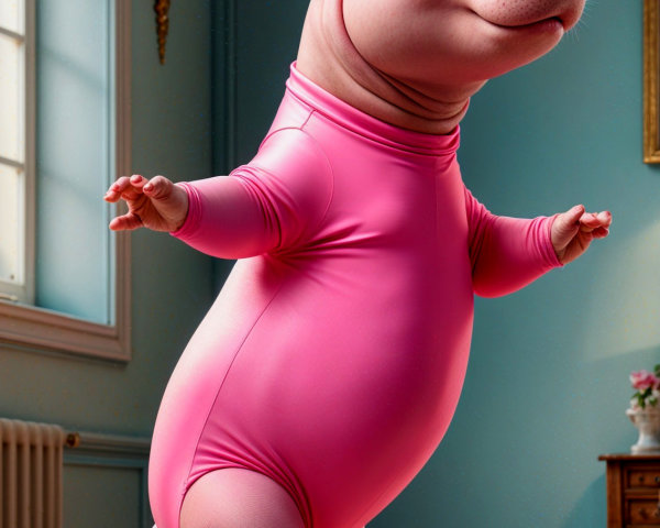 Cartoon Hippo in Elegant Room with Vintage Decor