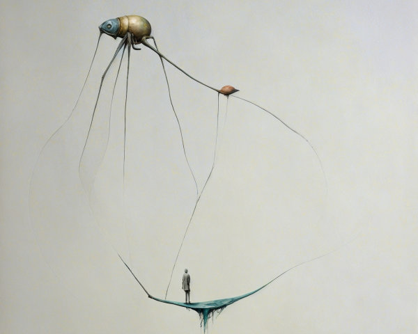 Surreal Landscape with Solitary Figure and Creatures