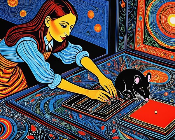 Van Gogh Style Painting of Woman with Rats and Colors