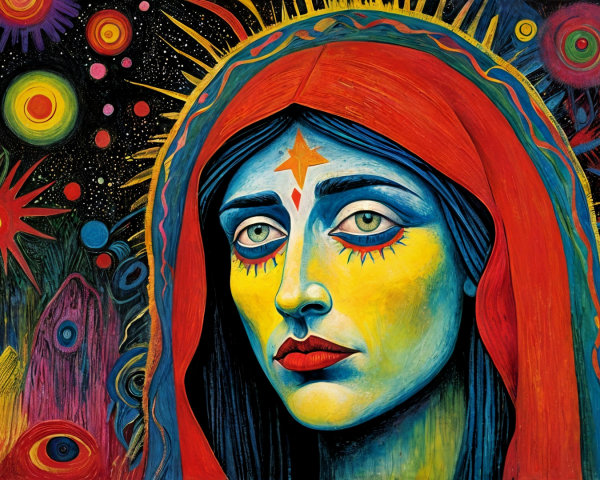 Surreal Portrait of a Woman with Blue Eyes and Hood