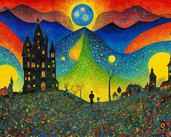 Vibrant Landscape with Colorful Structures and Nature