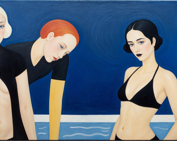 Four Women in Distinct Styles Against Blue Background