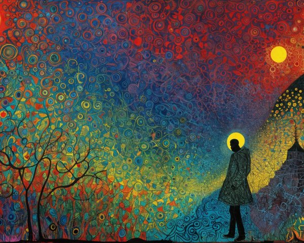 Vibrant Abstract Landscape with Solitary Figure