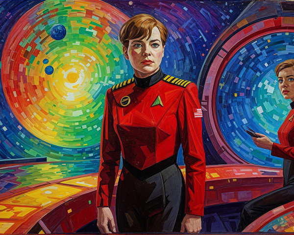 Vibrant Sci-Fi Scene with Female Officers in Space