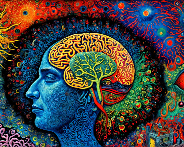 Surreal Profile of a Human Head with Cosmic Elements