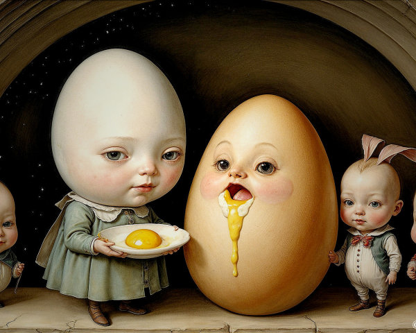 Whimsical Scene of Child and Hatching Egg with Babies