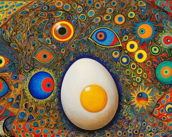 Vibrant Artwork with Egg and Colorful Eyes Design