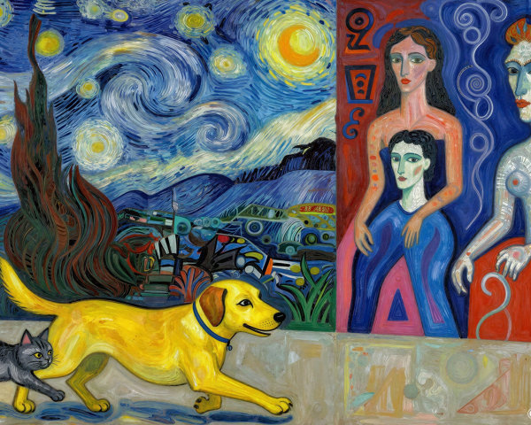 Fusion Painting of Night Landscape with Cypress Tree