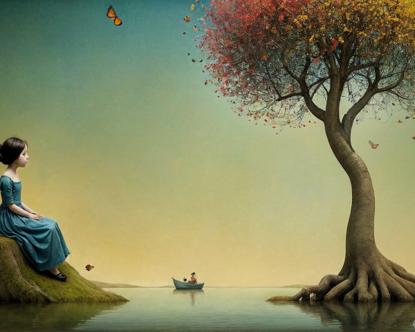 Serene Landscape with Young Girl by Still Waters