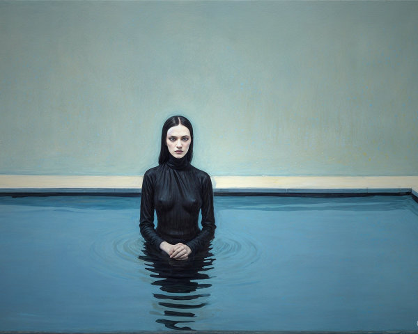 Serene Figure in Tranquil Turquoise Pool Setting