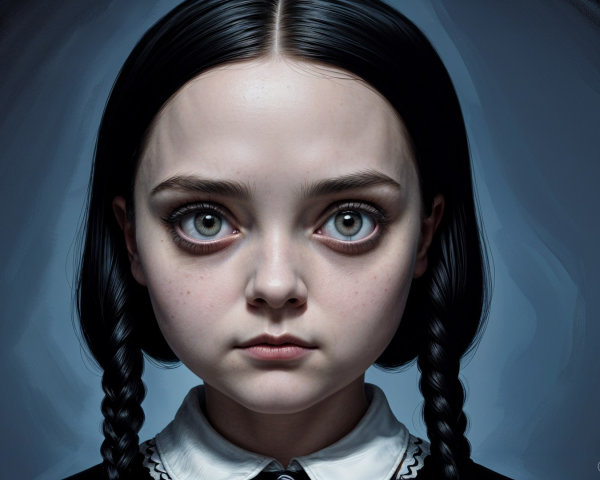 Young girl with pale skin and blue eyes in dark attire
