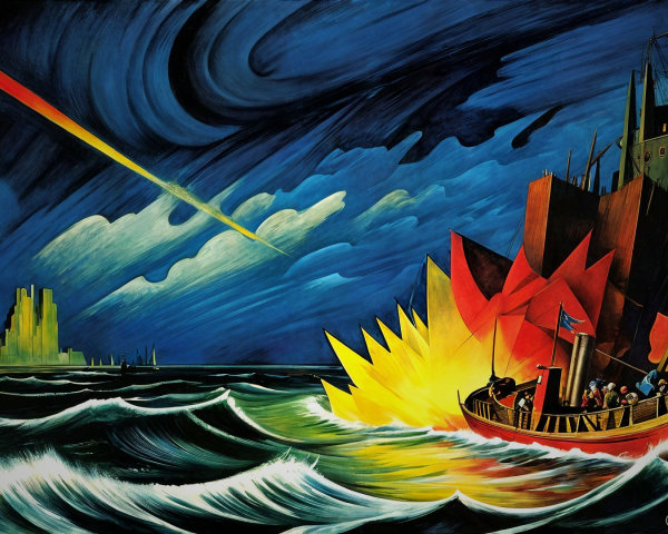 Dramatic Maritime Scene with Turbulent Waves and Ship