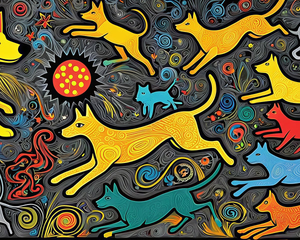 Vibrant Abstract Expressionism Featuring Colorful Dogs