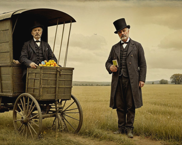 Well-Dressed Men with Oranges in a Grassy Field