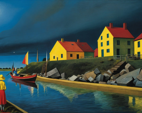 Brightly Colored Houses by a Tranquil Waterway