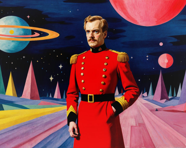 Military Uniform Against Vibrant Cosmic Background