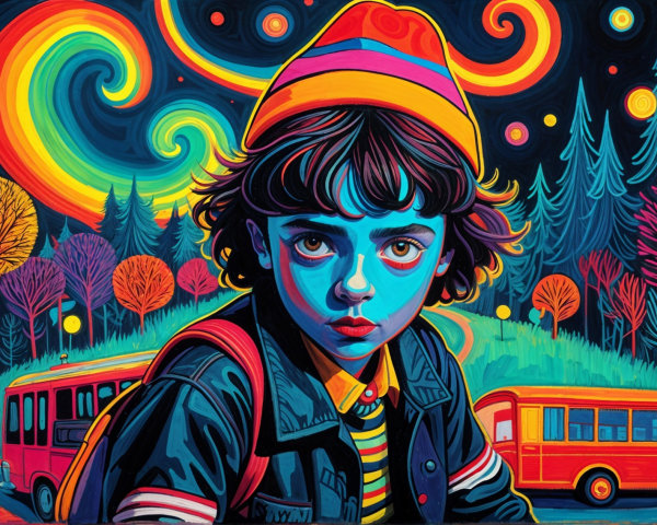 Vibrant Portrait of a Blue-Skinned Child in Colorful Setting