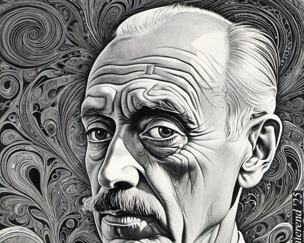 Monochromatic Portrait of an Elderly Man with Patterns