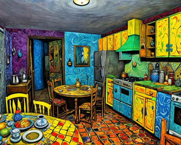 Vibrant Eclectic Kitchen with Colorful Decor and Furniture