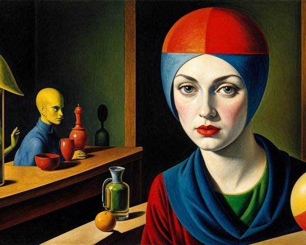 Colorful Woman with Headscarf in Surreal Setting