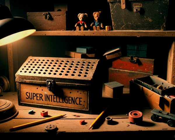 Vintage Workspace with Warm Lighting and Playful Decor