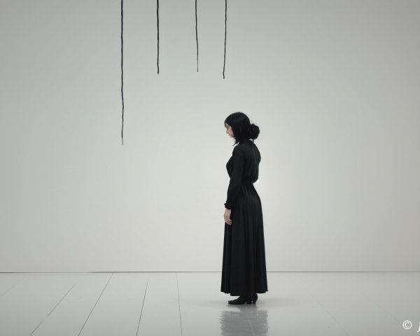 Black Dress Figure in Minimalist White Space