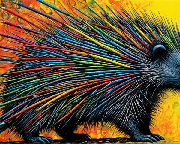 Colorful Porcupine with Paintbrush Spines in Art Scene