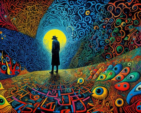 Solitary Figure in Vibrant, Abstract Landscape