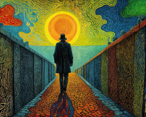 Silhouetted Figure on a Vibrant, Surreal Pathway