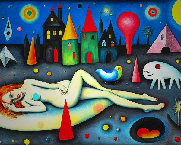 Surreal Artwork of Reclining Woman in Dreamlike Scene