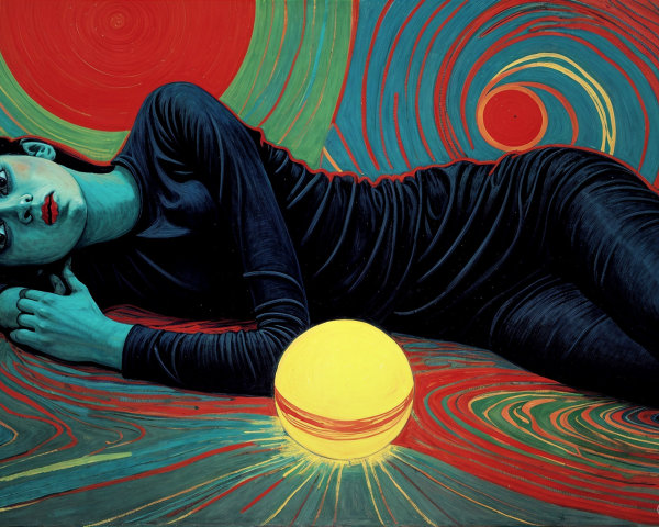 Contemplative Figure with Vibrant Swirling Background