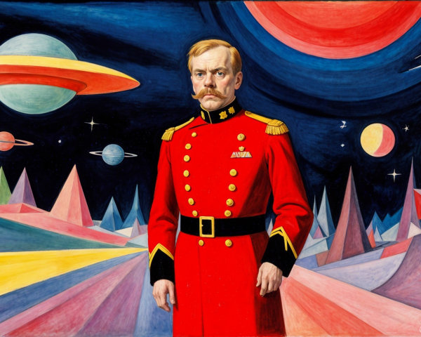 Military Figures in Cosmic Surrealism Artwork