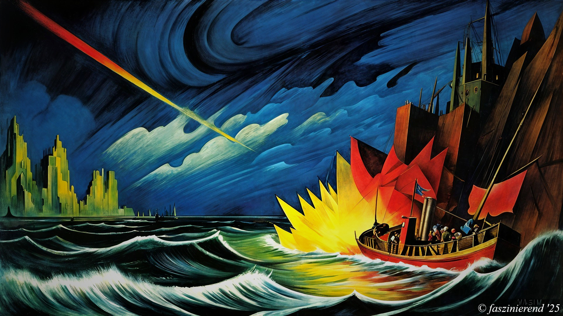 Dramatic Maritime Scene with Turbulent Waves and Ship
