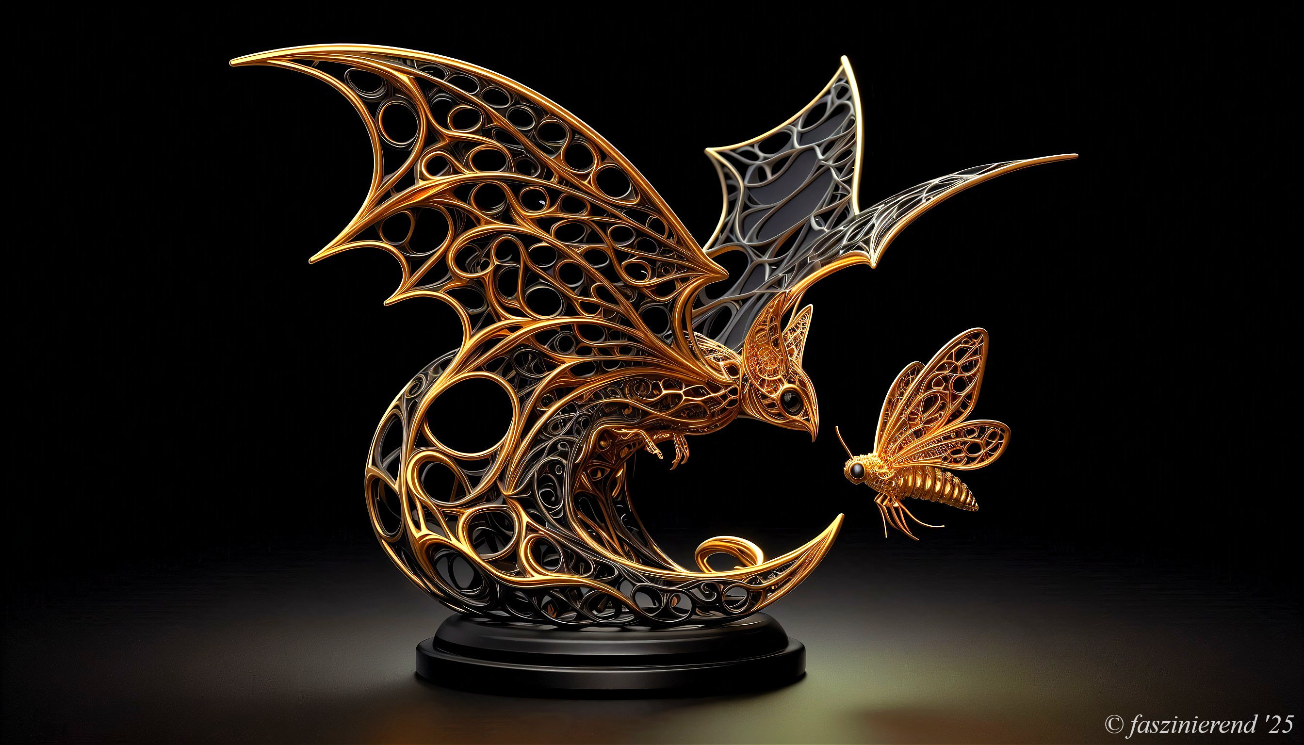 Intricately Designed Dragon and Bee Sculpture