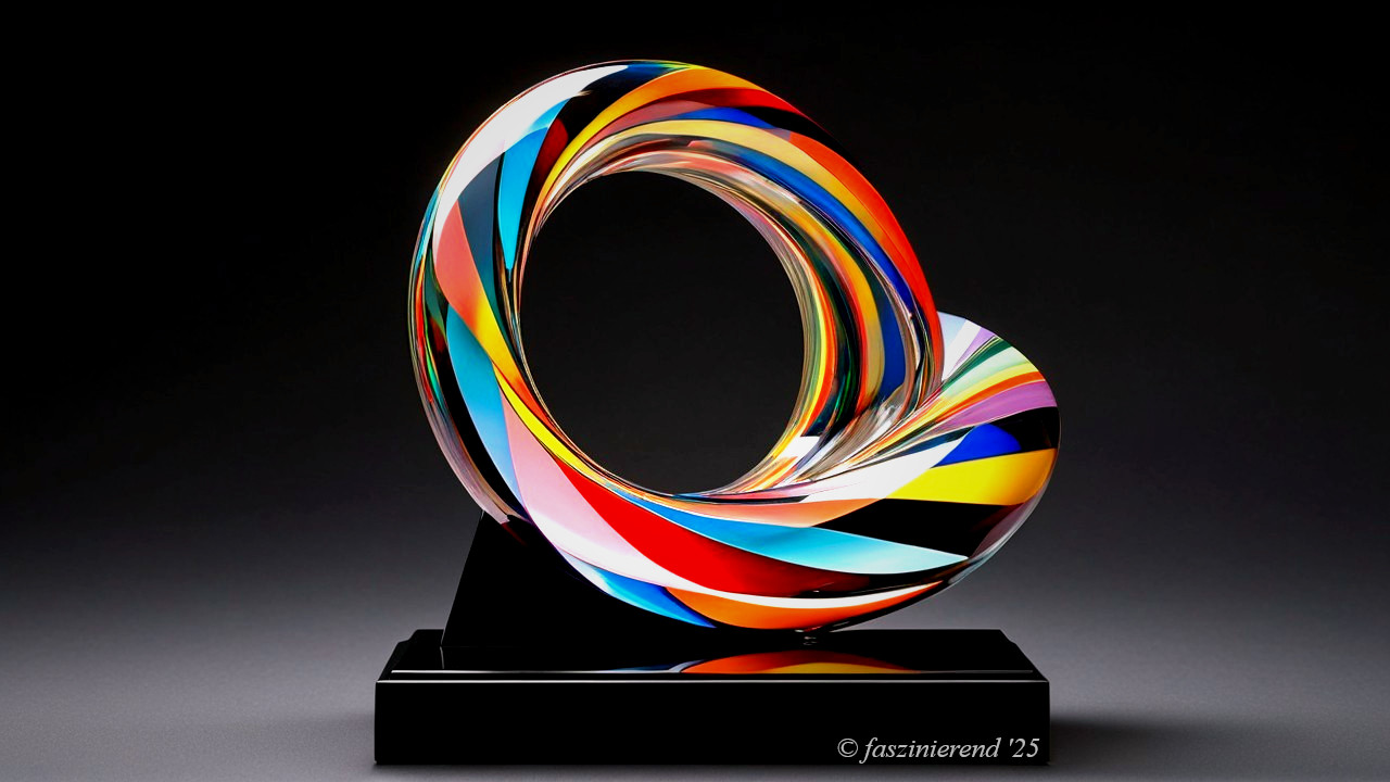 Vibrant Abstract Glass Sculpture with Colorful Swirls