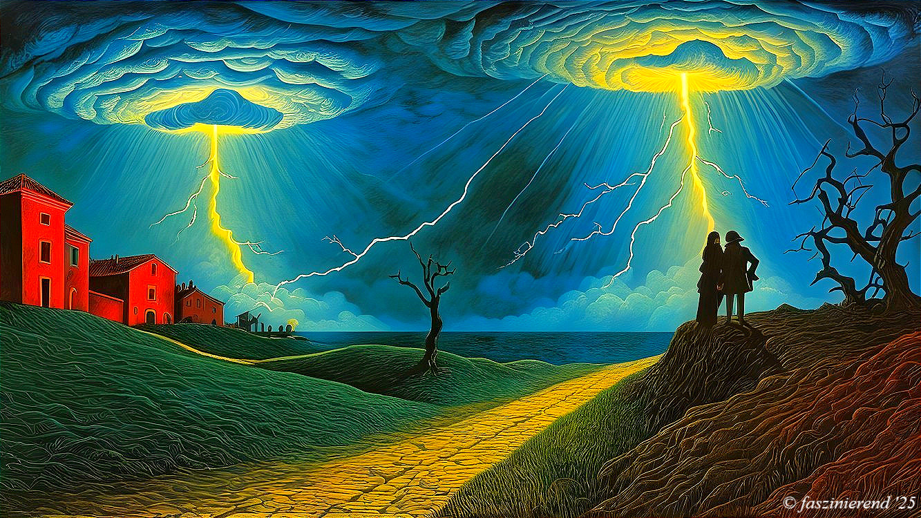 Dramatic Landscape with Lightning and Ocean View