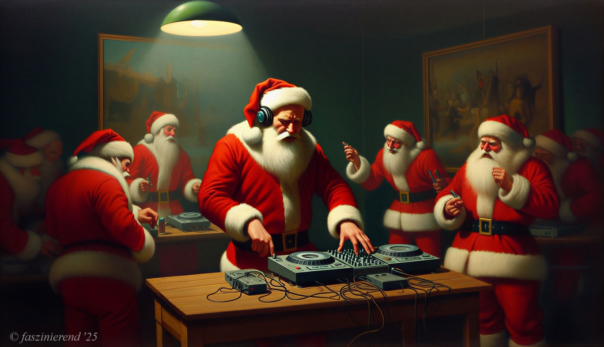 DJ Santa Claus Mixing Music in Festive Atmosphere